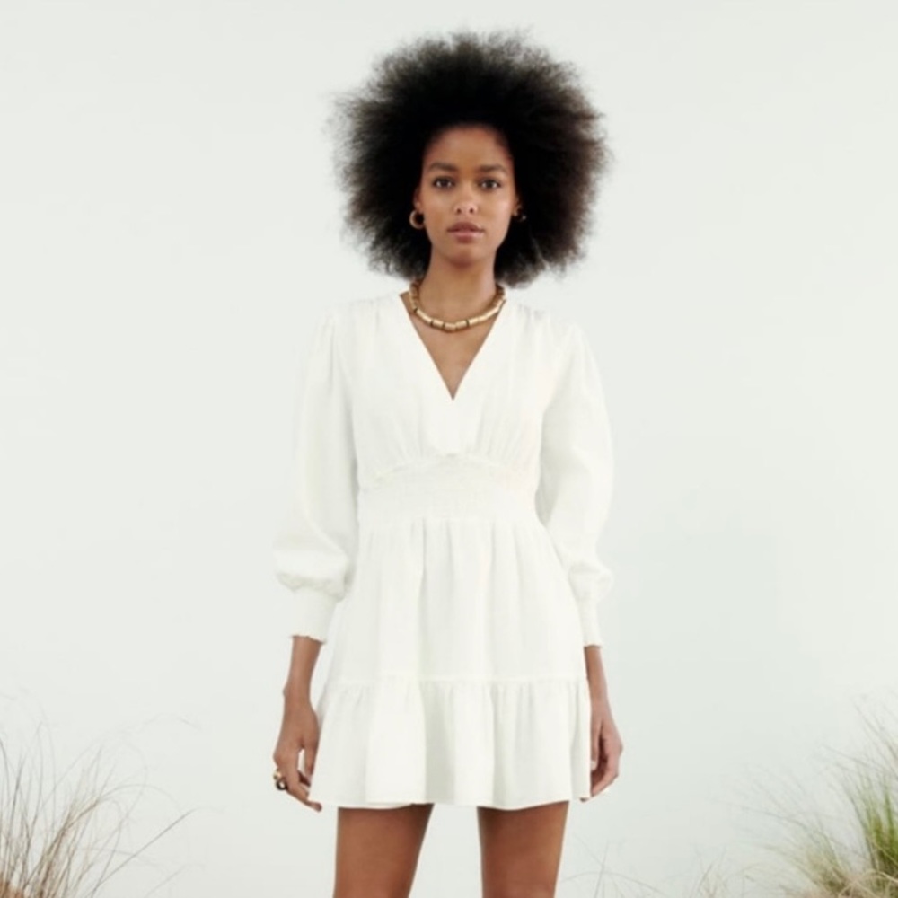 Zara Linen Blend Dress Smocked Waist
